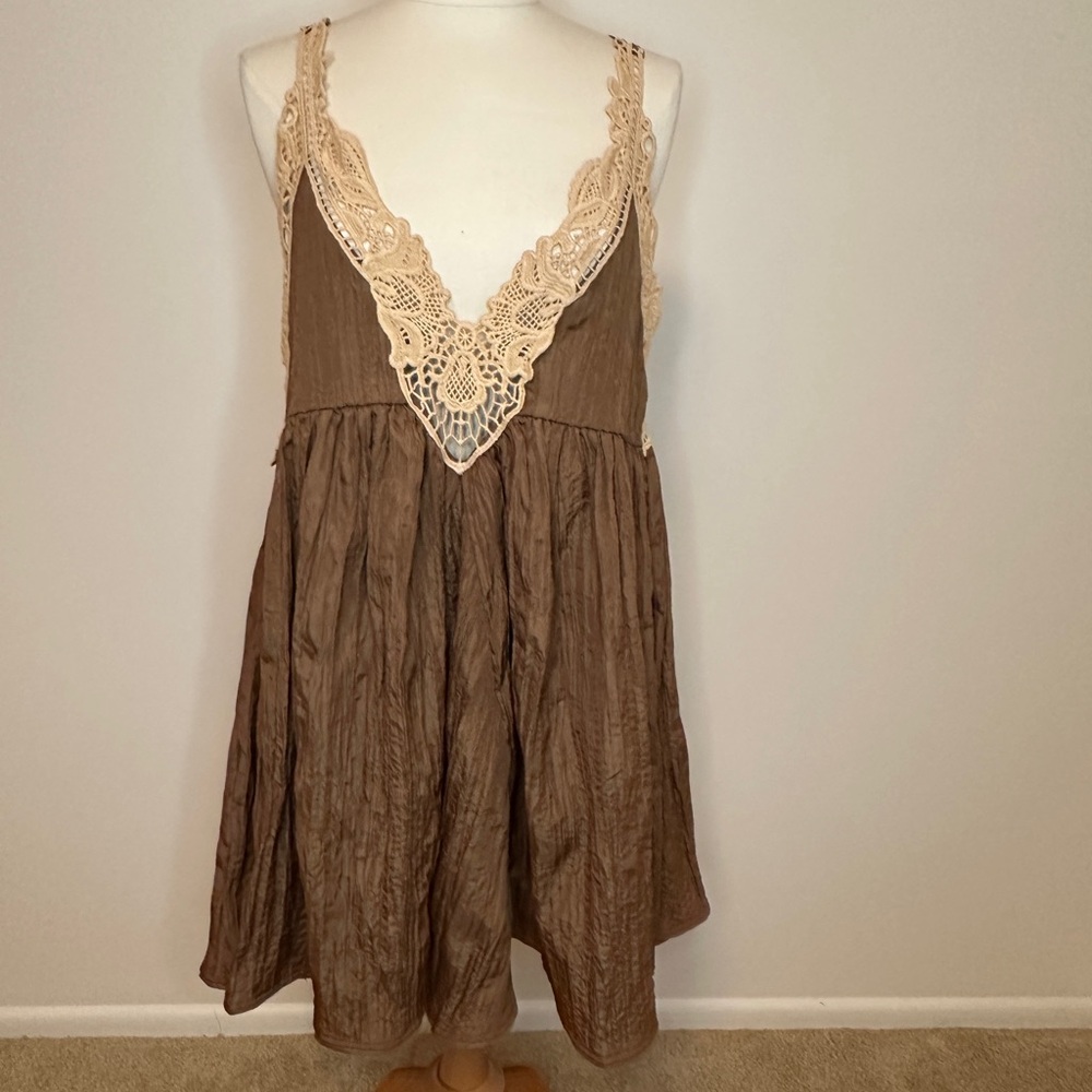 Free People Breathless Mini Dress with Cream Lace - Sz Large